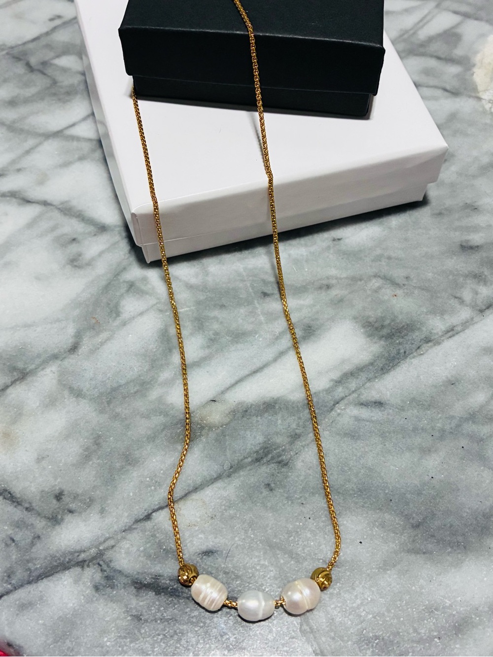 Vintage Dainty Pearl Necklace - Non-Tarnish Gold Tone